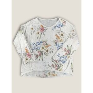 Kaktus Made in Italy Womens XL Floral Mixed Media Tunic Top Lagenlook Boho